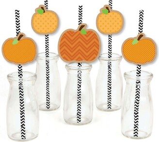 Big Dot of Happiness Pumpkin Patch Paper Straw Decor - Fall or Halloween Party Striped Decorative Straws - Set of 24