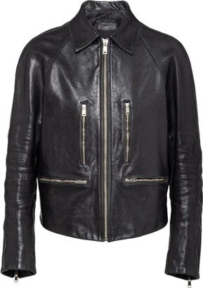 Cropped Zipped Leather Jacket