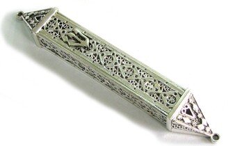 Filigree Mezuzah Case, 925 Sterling Silver, Door Mezuzah, Jewish Wedding Gift, With Or Without Scroll, Judaica - Id508