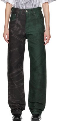 Black & Green Paneled Jeans