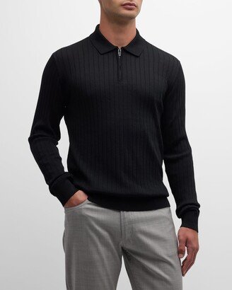 Men's Half-Zip Ribbed Polo Sweater-AA