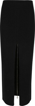 Ribbed-Knit Front-Slit Midi Skirt