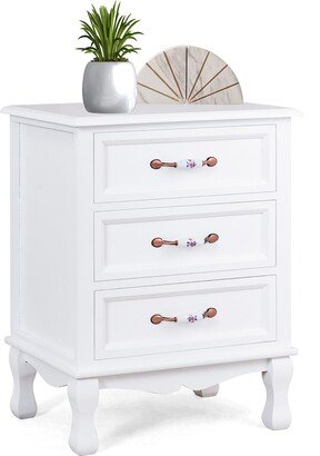 3 Drawers Nightstand Storage Wood End Table Side Bedside White