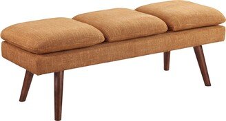 OSP Home Furnishings Amanda 54 Mid-Century Bench with Cushions and Solid Wood Tapered Legs