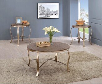 3 Piece Table Set with Curved Legs in Rustic Oak and Gold