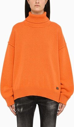 Orange wool wide turtleneck