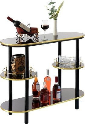 Fabulaxe Modern Display Wooden Console Bar with Tiered Open Shelves, Mini Bar with Wine Storage, Brown