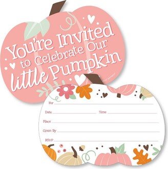 Big Dot of Happiness Girl Little Pumpkin - Shaped Fill-In Invitations - Fall Birthday Party or Baby Shower Invitation Cards with Envelopes - Set of 12