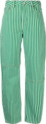 Striped-Print Barrel-Leg Trousers