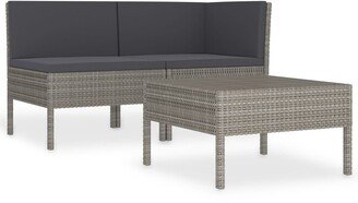 3 Piece Patio Lounge Set with Cushions Poly Rattan Gray - 27.2 x 27.2 x 27.2