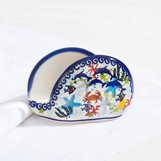 Polish Pottery Starfish & Dolphin Sea Life Napkin Holder