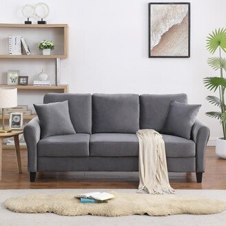 GREATPLANINC Modern Velvet Couch Sofa with 2 Pillows, 78 inch Width Home 3-Seater Sofa with Removable Back Cushions, Plastic Legs