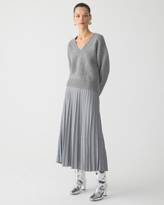 Pleated pull-on midi skirt in wool blend