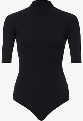 Womens Black Ballet Turtleneck Stretch-woven Body