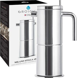 Milano Stella Aroma Luxury Stainless Steel Stovetop Espresso Maker Moka Pot 4 Espresso Cup size7oz, Silver