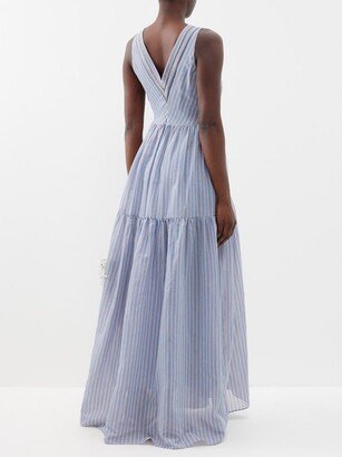 V-neck Striped Cotton-blend Maxi Dress