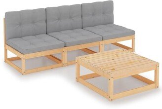 4 Piece Patio Lounge Set with Cushions Solid Pinewood-AF