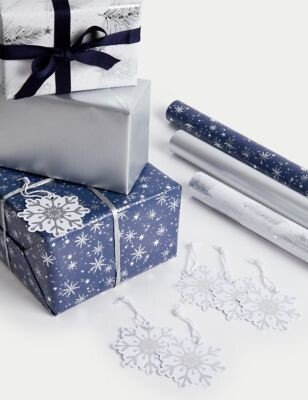 Luxury Silver & Navy 6M Christmas Gift Wrap & Accessories Pack