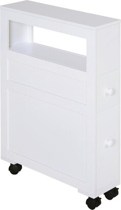 Homcom Wood Rolling Bathroom Side Storage Cabinet, White