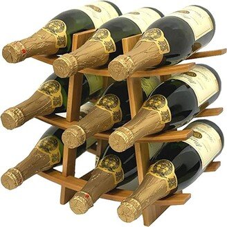 Decomil - 9 Bottle Samurai Style Stackable Modular Wine Rack Solid Bamboo Holder Display Shelves, Wobble-Free | 9 Capacity