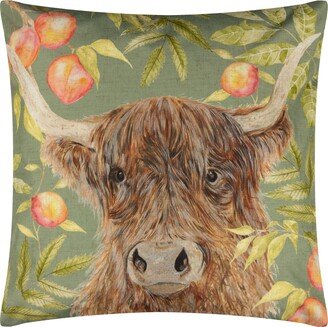 Evans Lichfield Grove Highland Cow Outdoor Cushion Olive