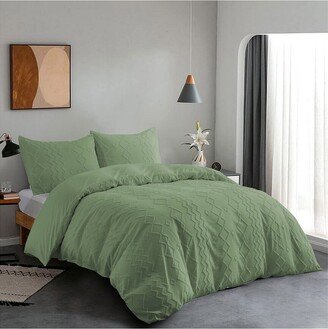 Peace Nest Clipped Jacquard Diamond Geometric Duvet Cover Set-AC