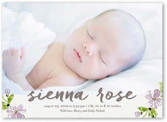 Birth Announcements: Lovely Floral Girl Birth Announcement, White, Standard Smooth Cardstock, Square