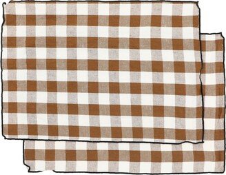 MAISON DE VACANCES Washed Placemat Bourdon Mimi Vichy Set Of 2 Placemat And Runner Brown