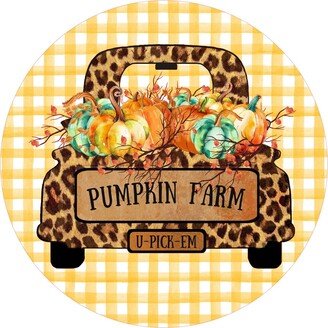 Fall Pumpkin Farm Leopard Truck Sign - Round Craft Supplies Wreath Center