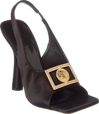 Medusa Plaque Satin Slingback Sandal-AA