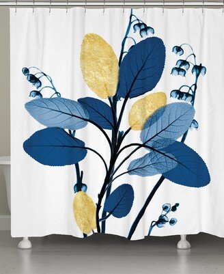 Blue and Gilded Leaves Shower Curtain