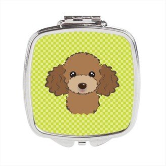 BB1318SCM Checkerboard Lime Green Chocolate Brown Poodle Compact Mirror, 2.75 x 3 x .3 In.