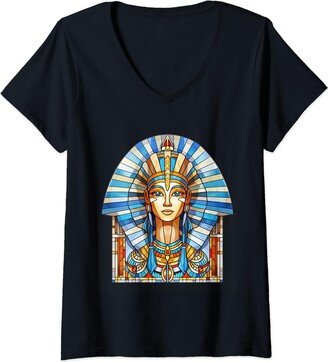 Hatshepsut Art Style Designs For Historians Hatshepsut Stained Glass V-Neck T-Shirt