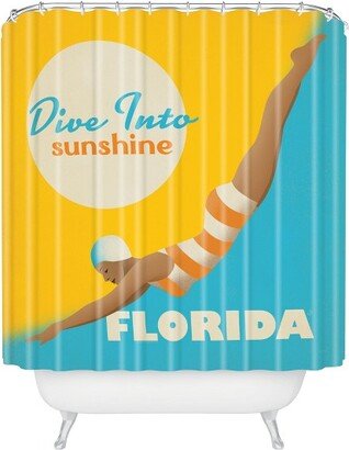 Dive Florida Shower Curtain Yellow/Blue