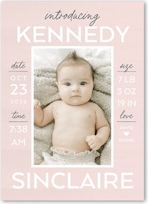 Birth Announcements: Stacked Stats Birth Announcement, Pink, 5X7, Matte, Signature Smooth Cardstock, Square