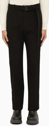 Black wool trousers with belt