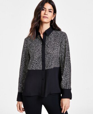 Women's Animal-Print Colorblocked Shirt, Created for Macy's - Black/White