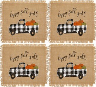 Happy Fall Y'all Farmhouse Burlap Placemat, Set of 4, 13x 19