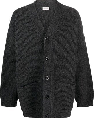 ribbed V-neck wool cardigan