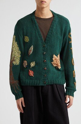 Twinsun Crochet Appliqué Hand Knit Organic Cotton V-Neck Cardigan