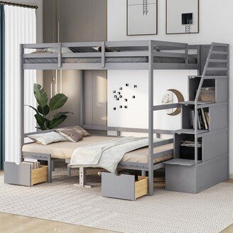 HOMEBAY Full over Full Size Bunk Bed with staircase,the Down Bed can be Convertible to Seats and Table