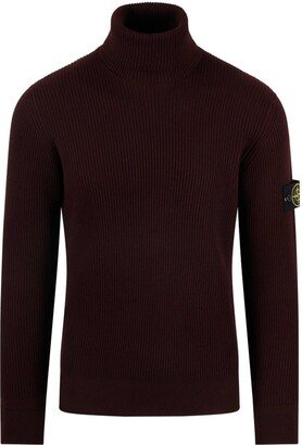 Compass-Patch Roll-Neck Knitted Jumper