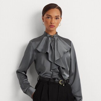 Ralph Lauren Ruffle-Trim Satin Charmeuse Shirt