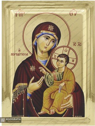 Virgin Mary Keeper Of The Gate - Mt Athos Orthodox Icon With Gilding Effect Background Gift Ready