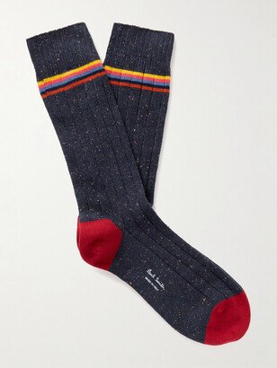 Ulysses Striped Ribbed Cotton-Blend Socks-AA