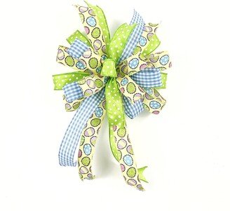 Ready-Made Easter Egg Bow For Lantern Or Wreath Sign, Front Door Hanger Accent, With Tails