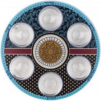 Seder Plate Circular With Six Glass Bowls, Passover Gift 100% Kosher Made in Israel. Judaica For Wadding. Pesach