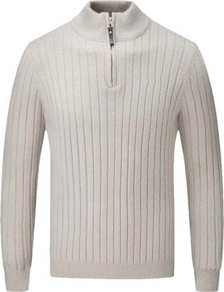 Generic Autumn and Winter Cashmere Cotton Sweater Men's Half Turtleneck Warm Half Zipper Pullover Beige XXXL