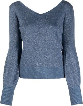 V-neck lurex-knit jumper