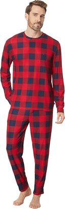 Waffle Buffalo Plaid Pajama Pants Set Red) Men's Pajama Sets
